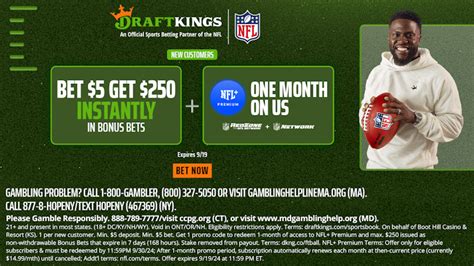 DraftKings promo: $200 in bonus bets + NFL+ Premium for a month.